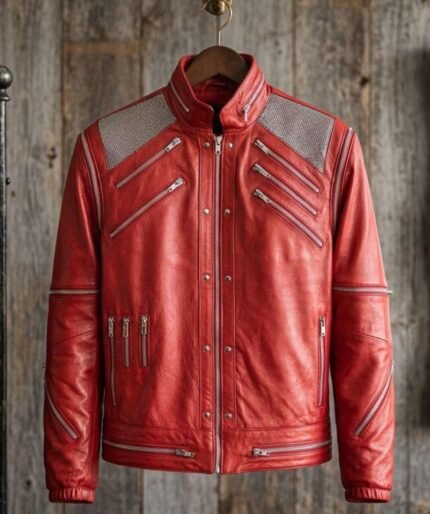 Men’s Red Multi-Zip Lambskin Leather Jacket